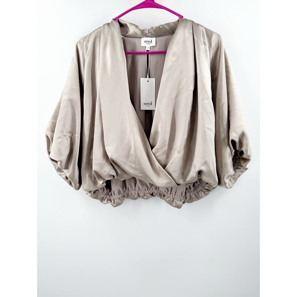 Seed Heritage Blouse Women's SZ 16 NWT evening crop satin draped elasticized hem